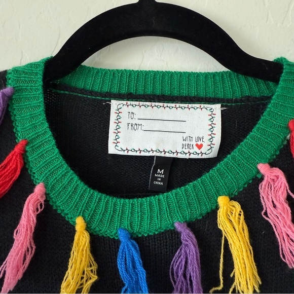 Festive Sequin Llama Tassel Snowflake Ugly Christmas Cropped Sweater Medium - Picture 2 of 4